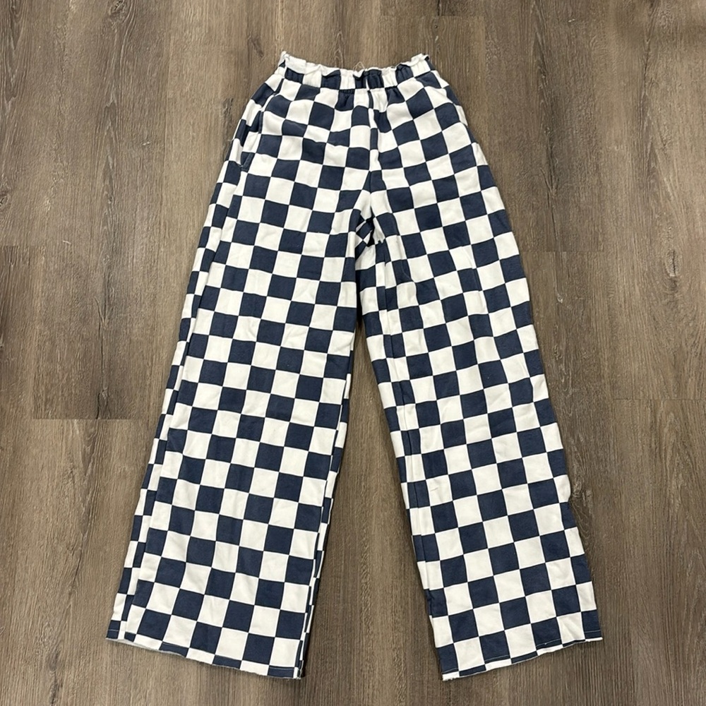 Target blue and white checkered wide leg sweats!